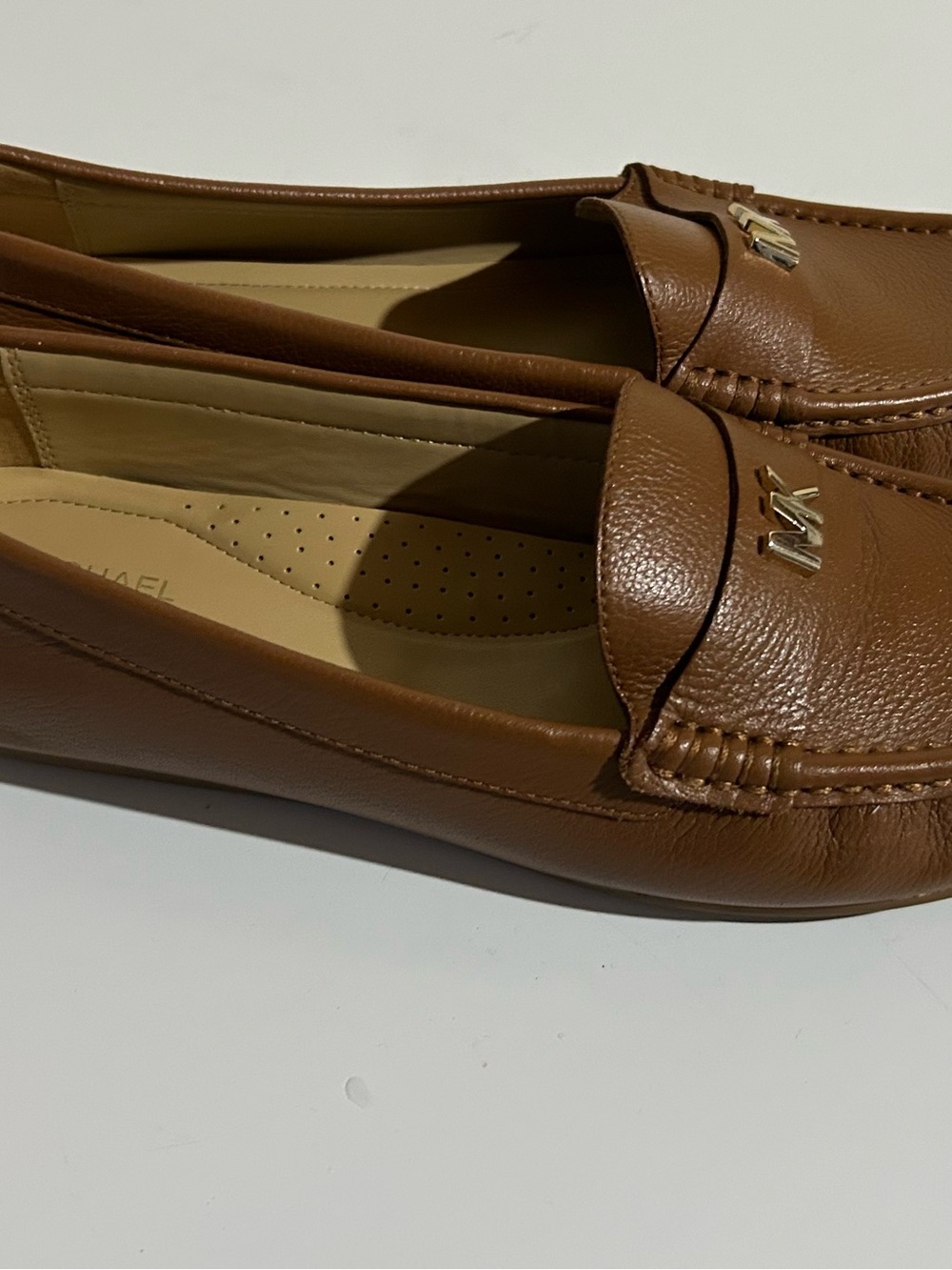 Michael Kors Brown Leather MK Logo Penny Loafers - Picture 2 of 5